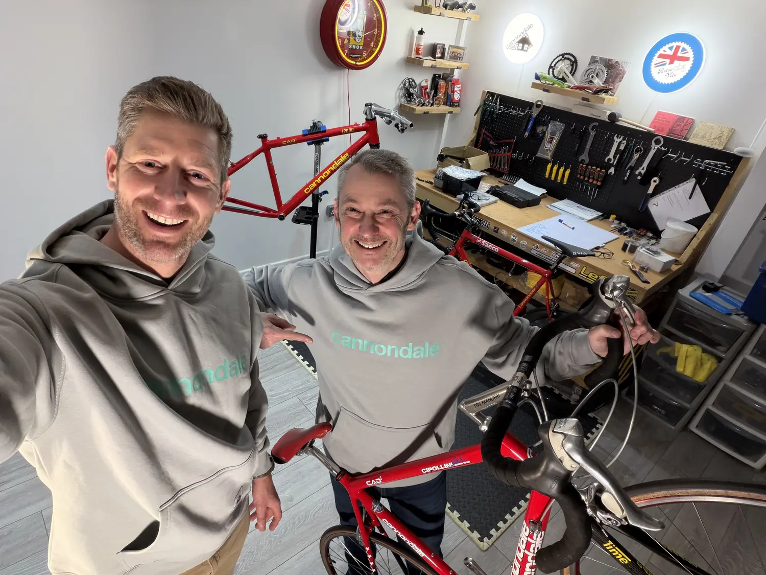 Andy and Jerry of RetroVelo in their Cannondale workshop