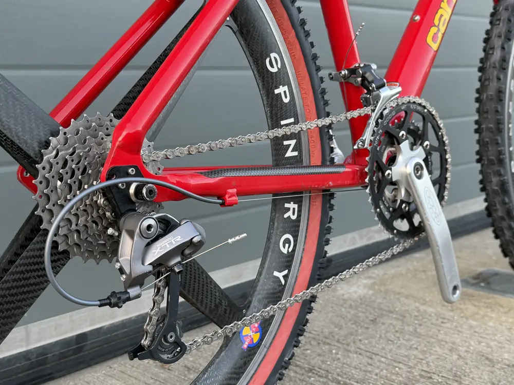 Close up of the XTR rear derailleur and cassette